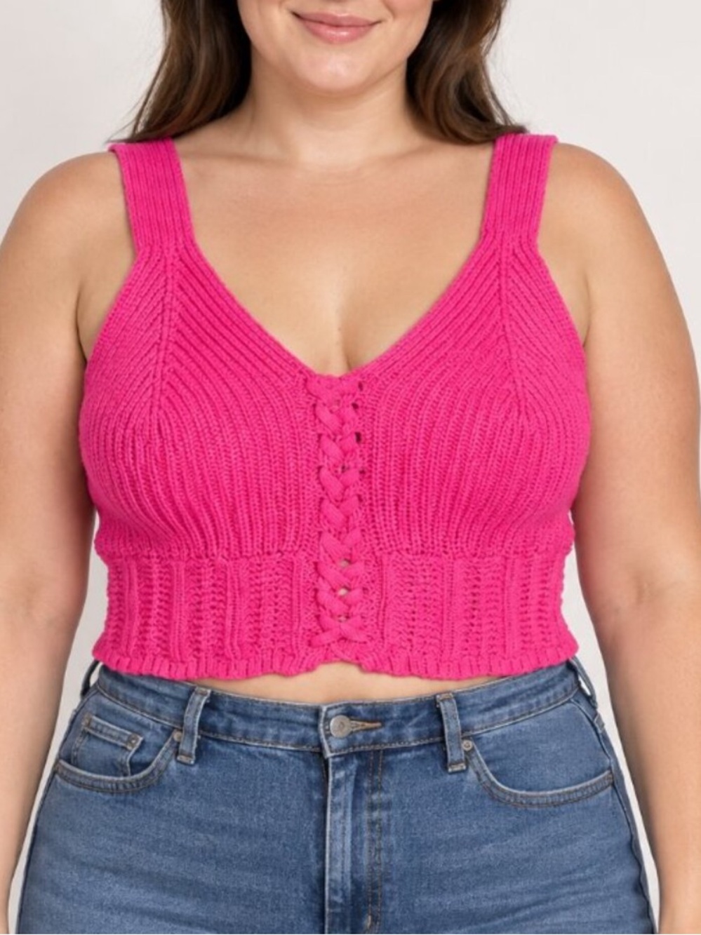 Pink Ribbed Cropped Tank‎ Top